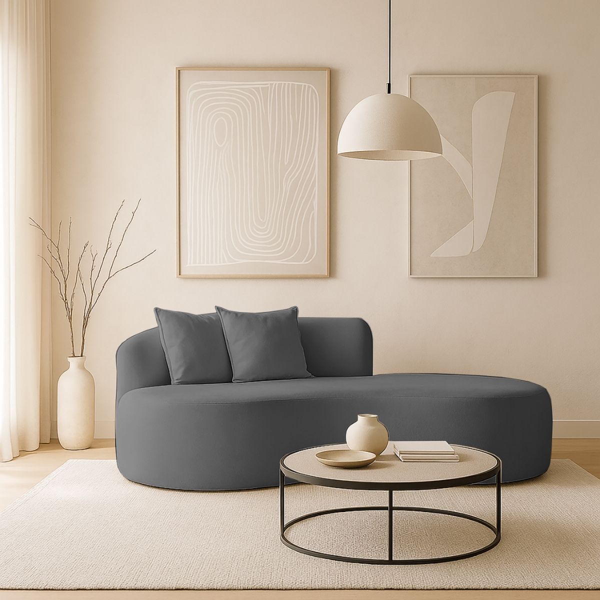 Sofá Feijão De Canto Curvado Elegante 2 Lugares Bouclé