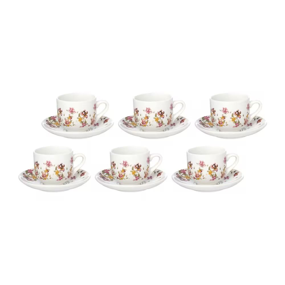 Jogo De Xícaras De Café Le Jardin Em Porcelana Com Pires 90ml 6 Peças Hauskraft