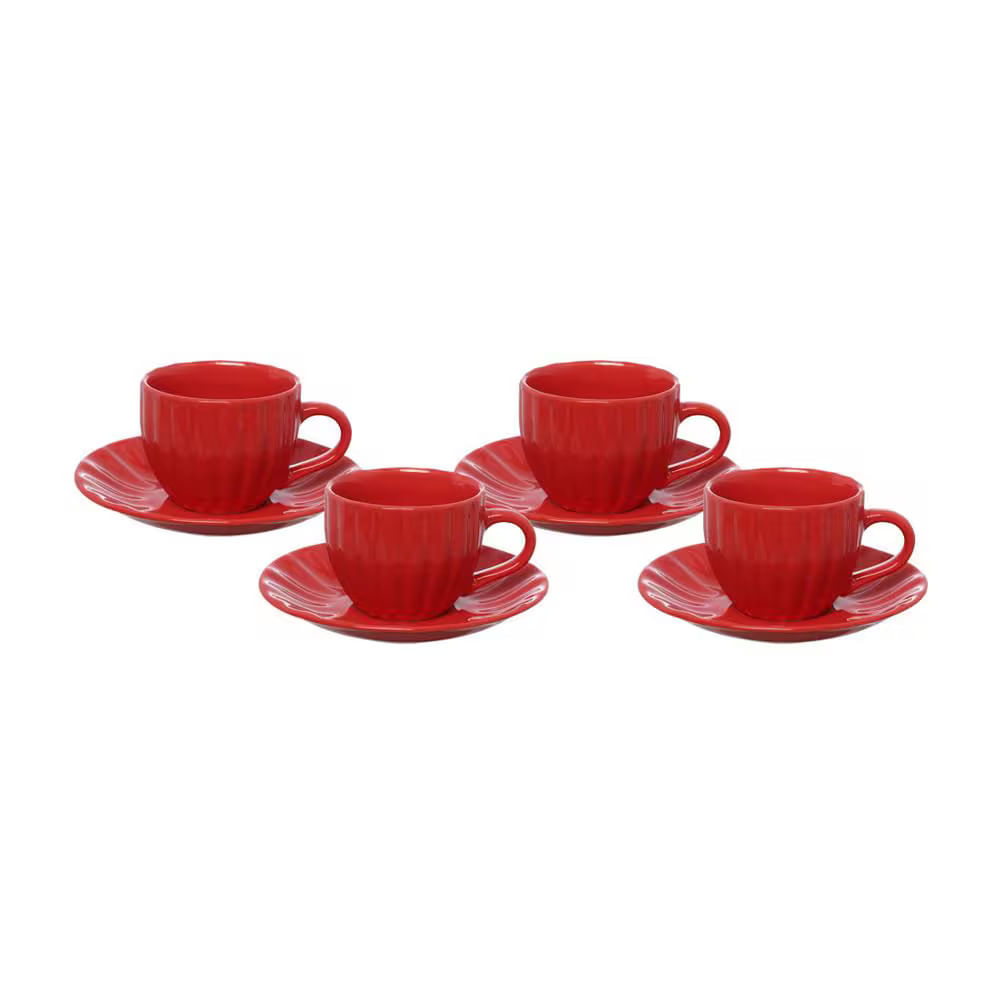 Jogo De Xícaras Para Chá Bella Com Pires Vermelho 150ml 4 Peças Hauskraft