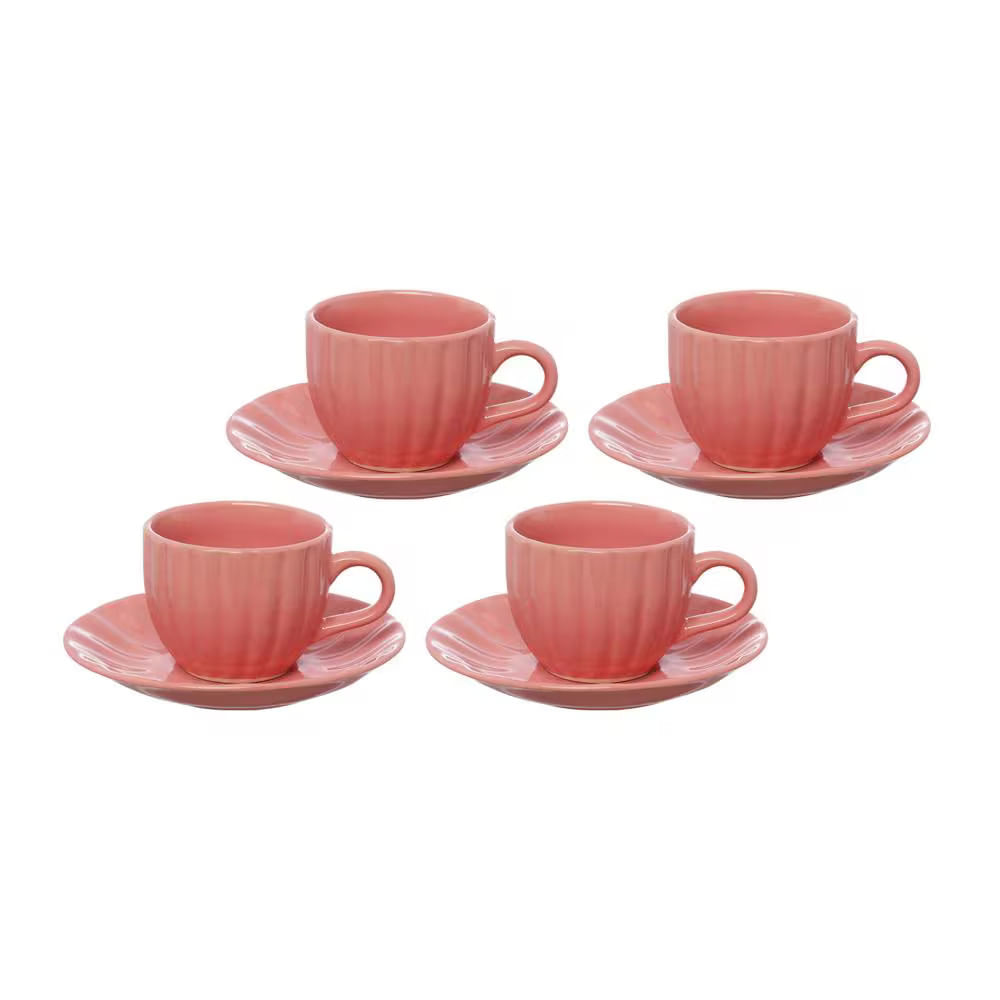 Jogo De Xícaras Para Chá Bella Com Pires Rosa 150ml 4 Peças Hauskraft