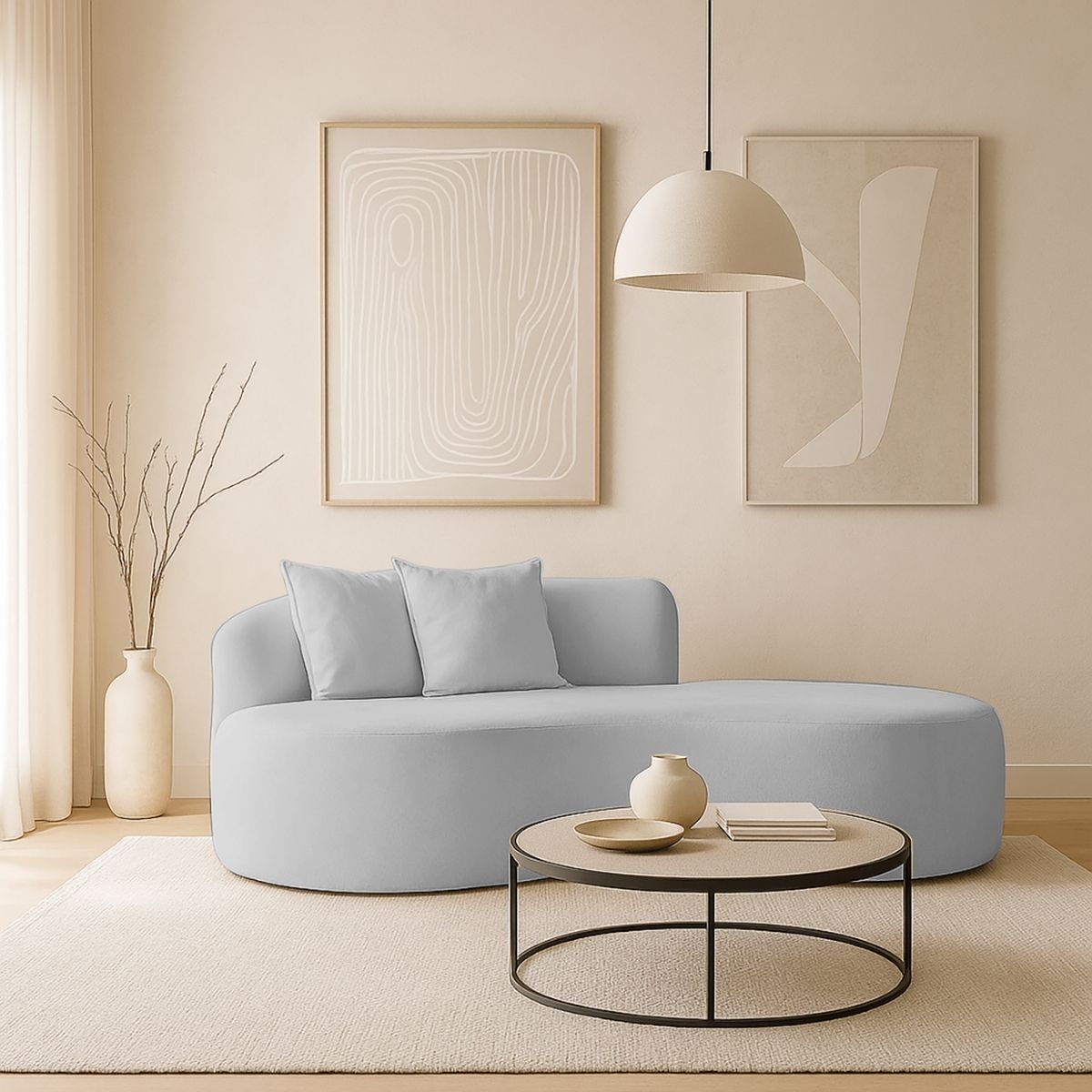 Sofá Feijão De Canto Curvado Elegante 2 Lugares Bouclé