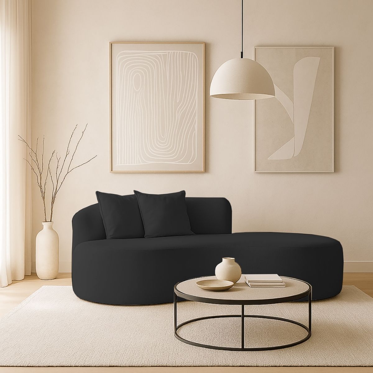 Sofá Feijão De Canto Curvado Elegante 2 Lugares Bouclé