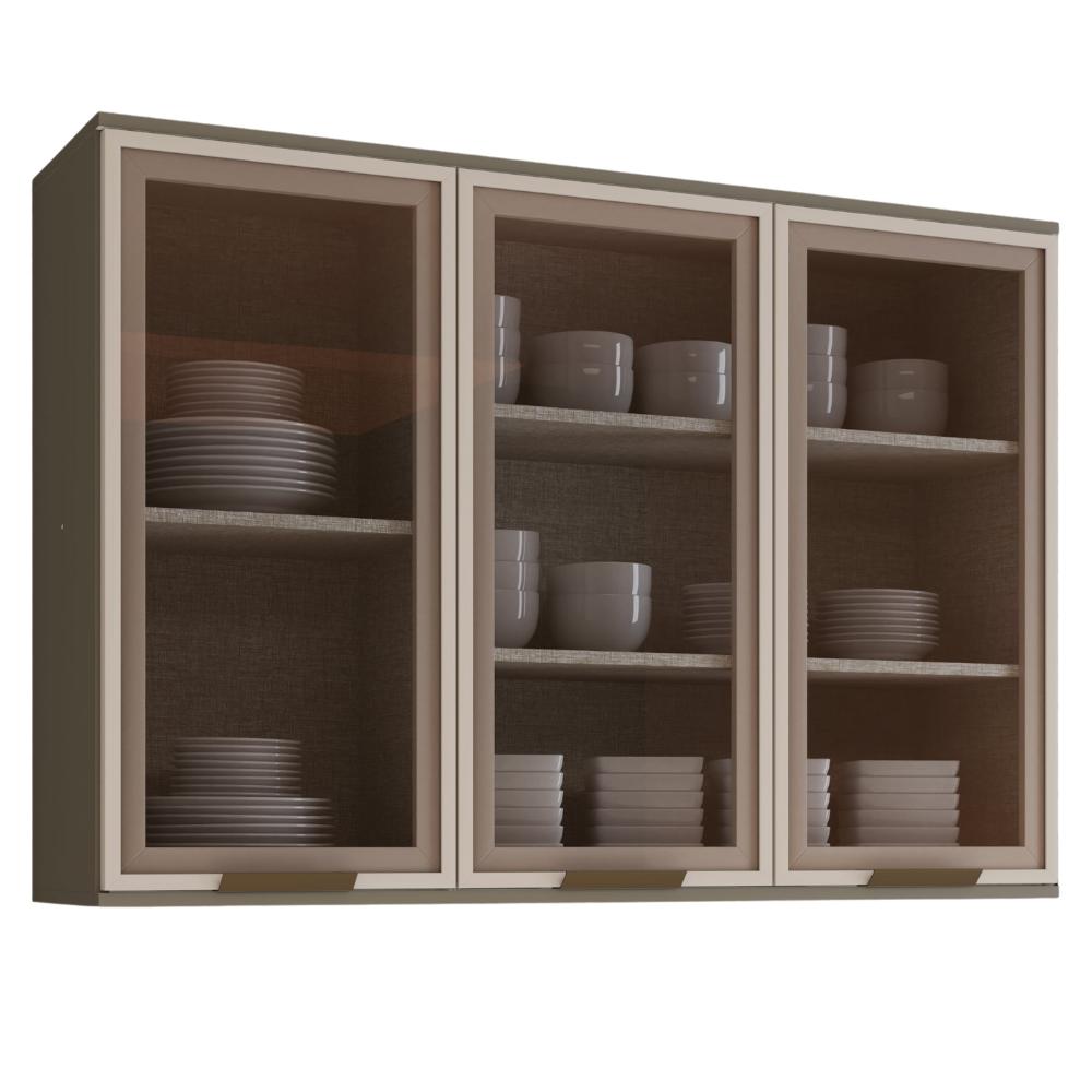 Armario Aereo 3 Portas Vidro Mdf 120 Cm Connect C80 Duna Cristal Henn