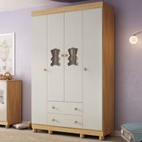 Guarda-Roupa Infantil 122cm Com Vidro 4 Portas E 2 Gavetas Fofura Multimóveis Mp4483 Madeirado/Off White