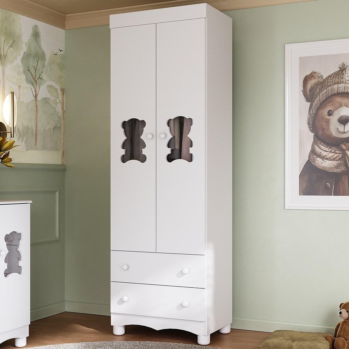 Guarda-Roupa Infantil 62cm 2 Portas Com Vidro E 2 Gavetas Ternura Multimóveis Mp4476 Branco
