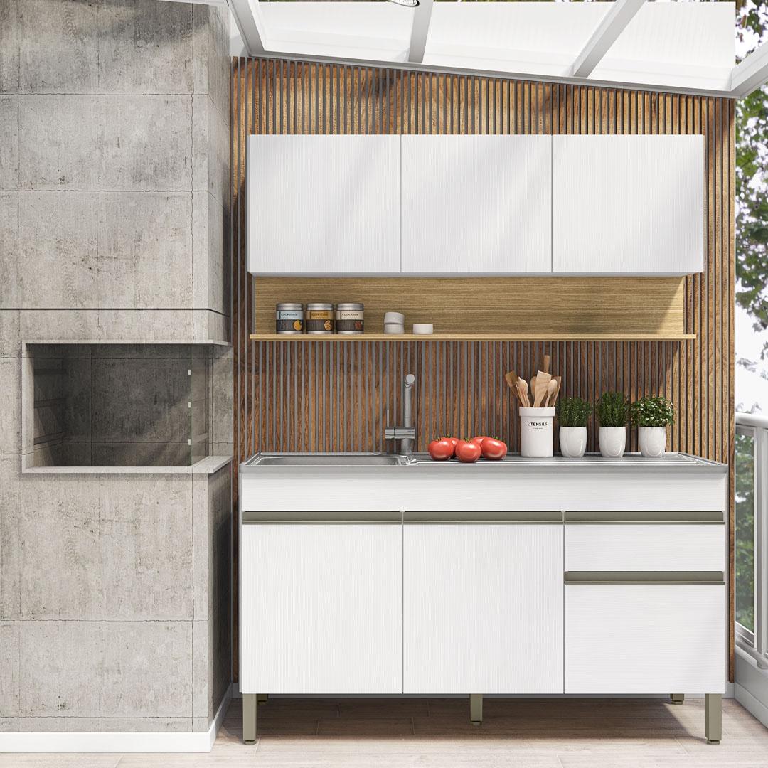 Kit Balcão De Pia Sem Tampo E Aereo 150 Cm 6 Portas 1 Gaveta Madrid - Supremo/supremo/cp-freijó