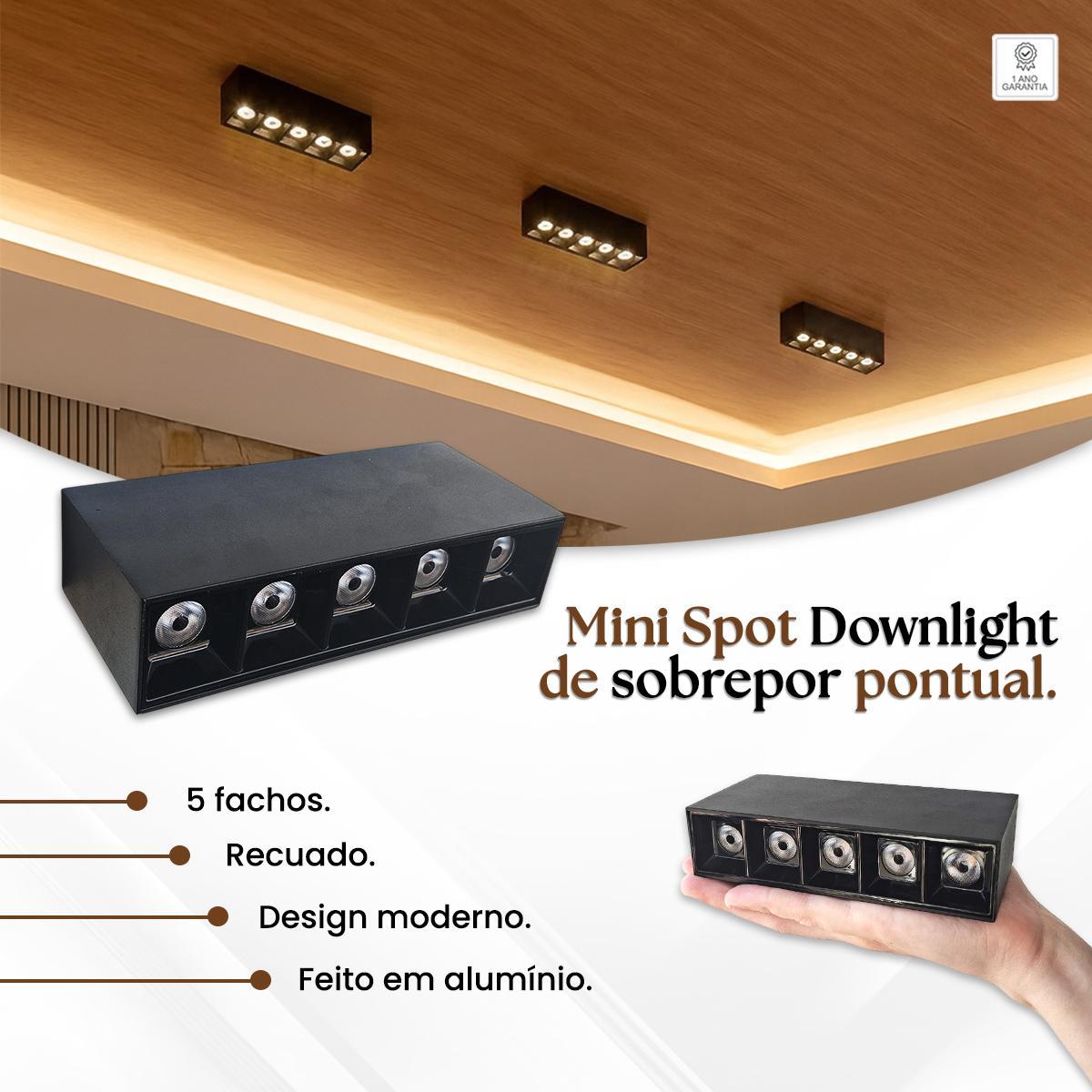 2 Mini Spot Led Downlight 5 Fachos Preto Sobrepor Luz07 - Carrefour