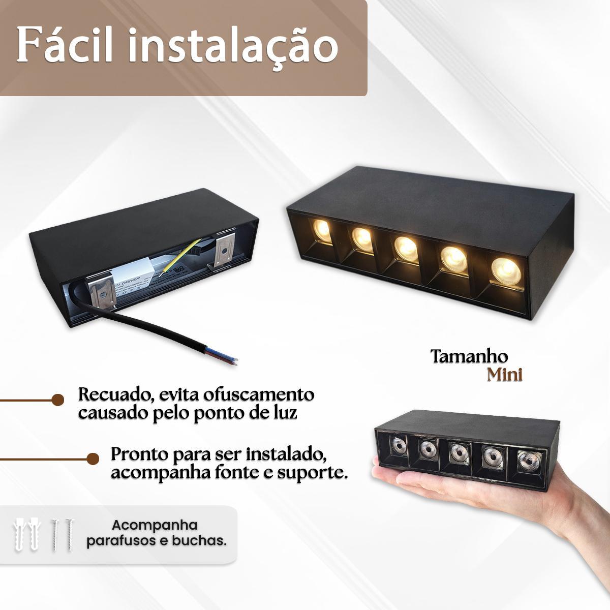2 Mini Spot Led Downlight 5 Fachos Preto Sobrepor Luz07 - Carrefour