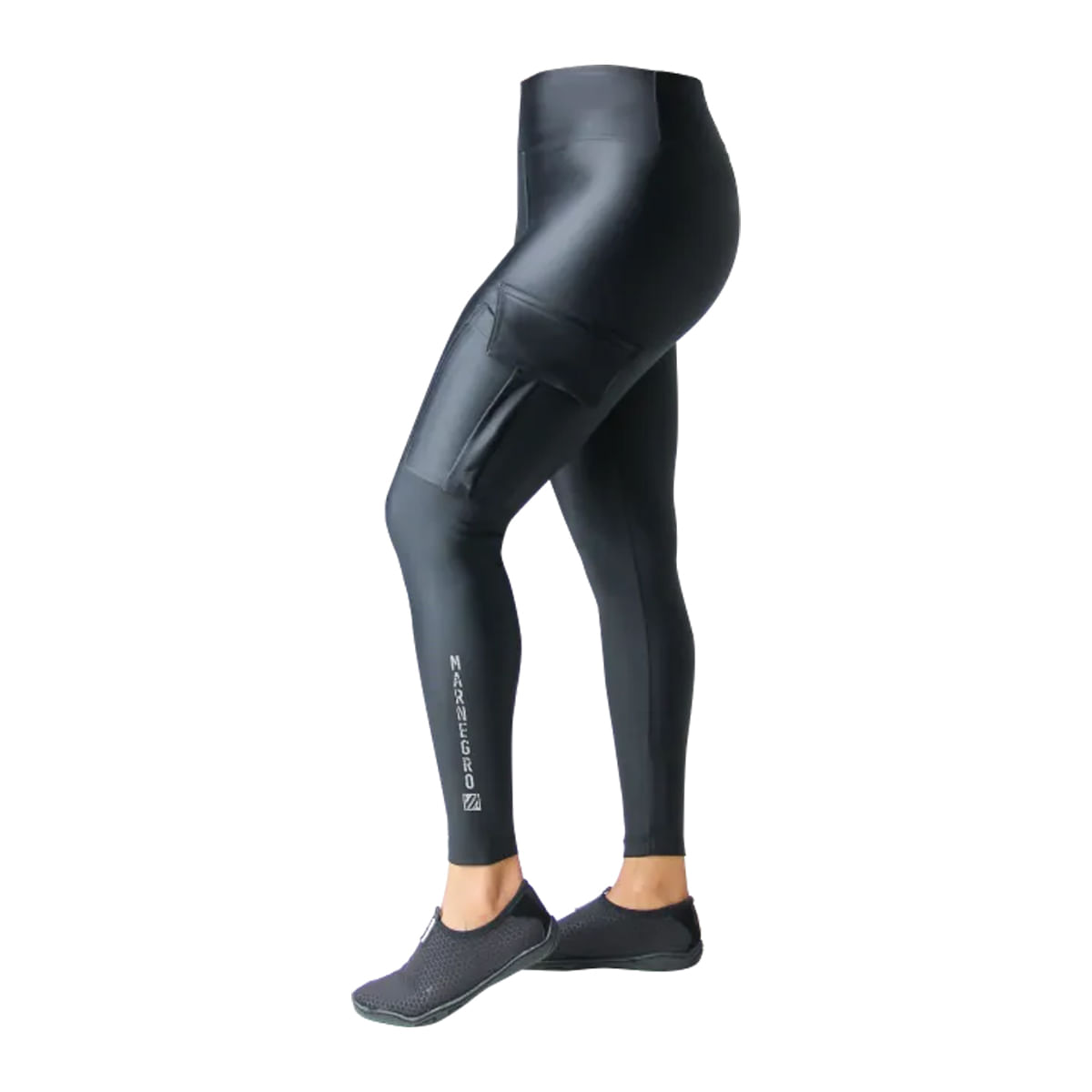 Calça Legging Sports Feminina Mar Negro Uv50 Bolsos Poliamida Elastano Preta