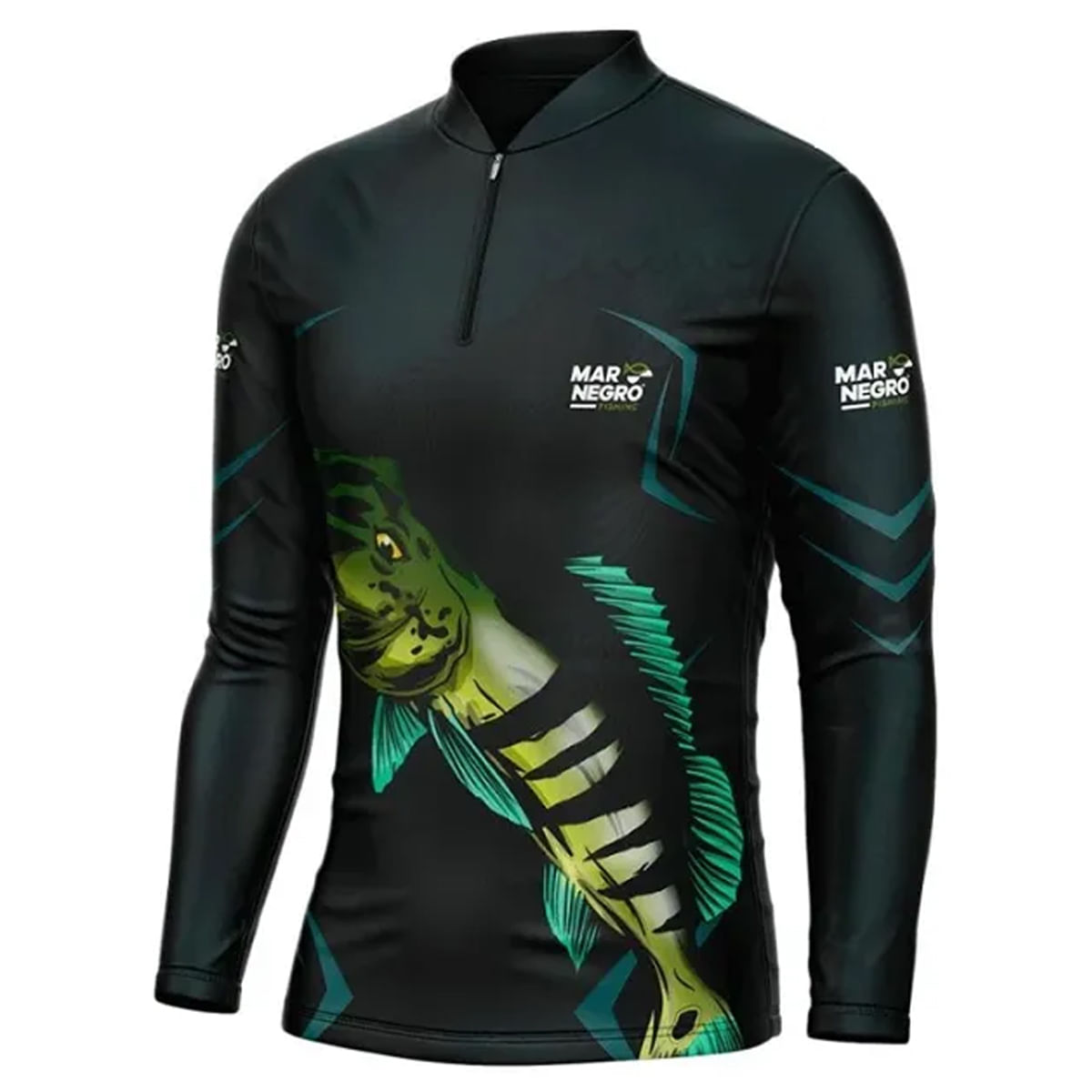 Camiseta Pesca Masculina Combat Mar Negro Fishing Tucunaré Azul Uv50+