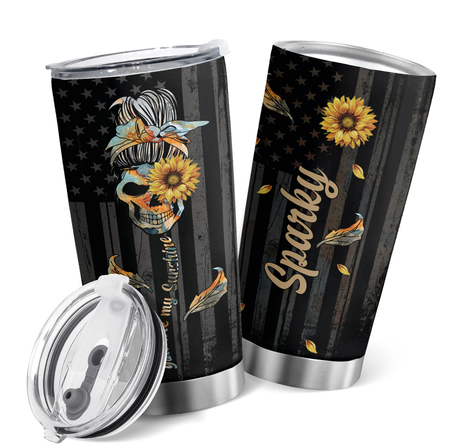 Copo De Viagem Oasisdream 600ml Em Aço Inoxidável Com Estampa De Caveira