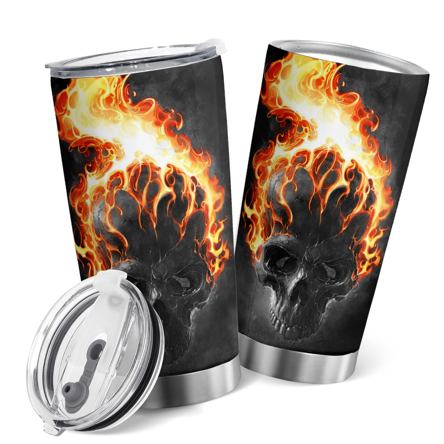 Copo De Viagem Oasisdream 600ml Em Aço Inoxidável Com Estampa De Caveira