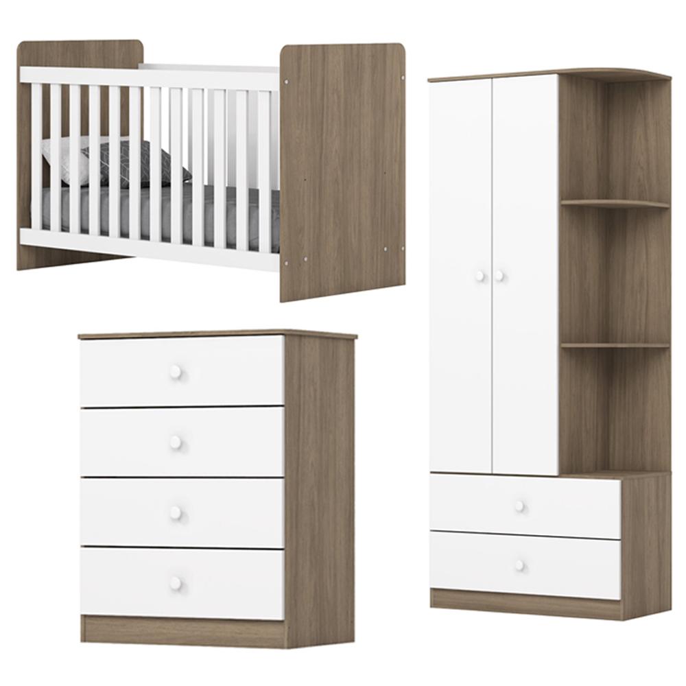 Quarto Infantil 3 Pecas Berco Grade Fixa Labirinto Rustico Branco Henn