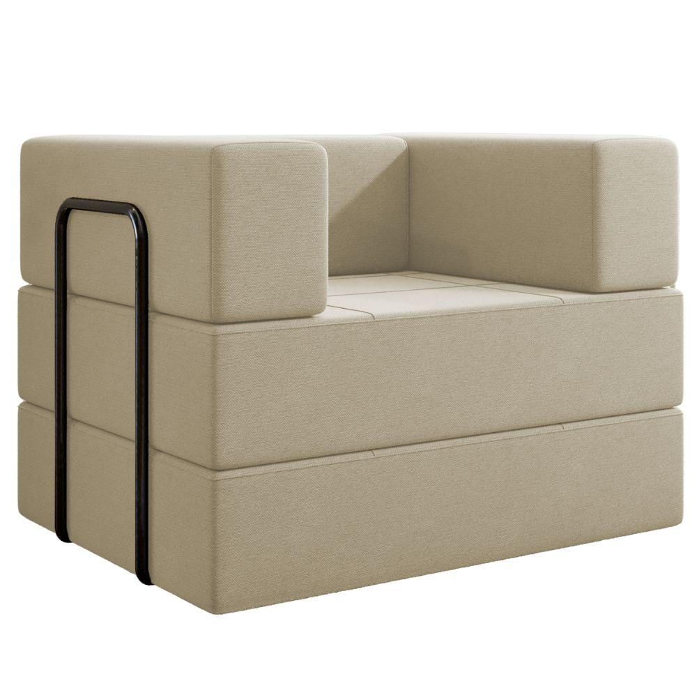 Poltrona Cama Modular 90 Cm Monaco Linho Bege Vconcept