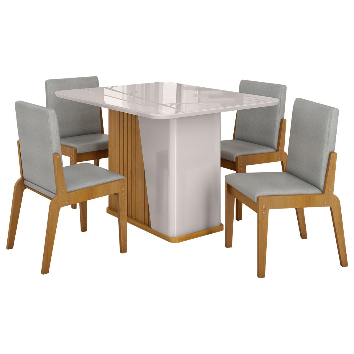 Kit Mesa De Jantar Harmonia Com 4 Cadeiras Sinfonia Em Linho Naturale/off White/cinza