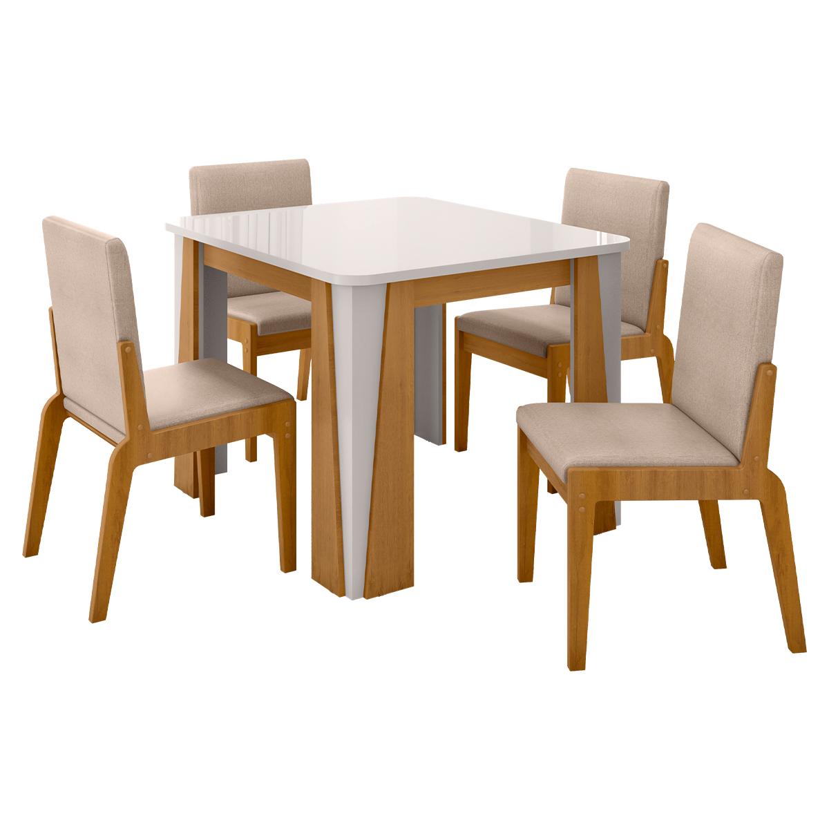 Kit Mesa De Jantar Opera Com 4 Cadeiras Sinfonia Em Linho Naturale/Off White/Creme