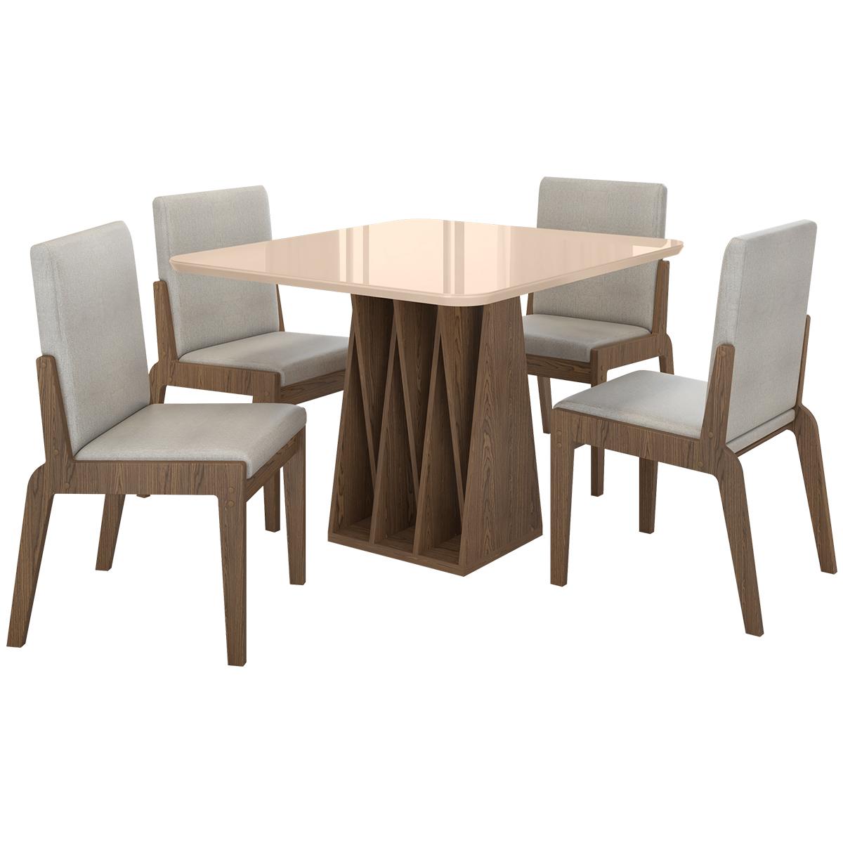 Kit Mesa De Jantar Orquestra Com 4 Cadeira Sinfonia Em Linho Carvalho/fendi/cinza