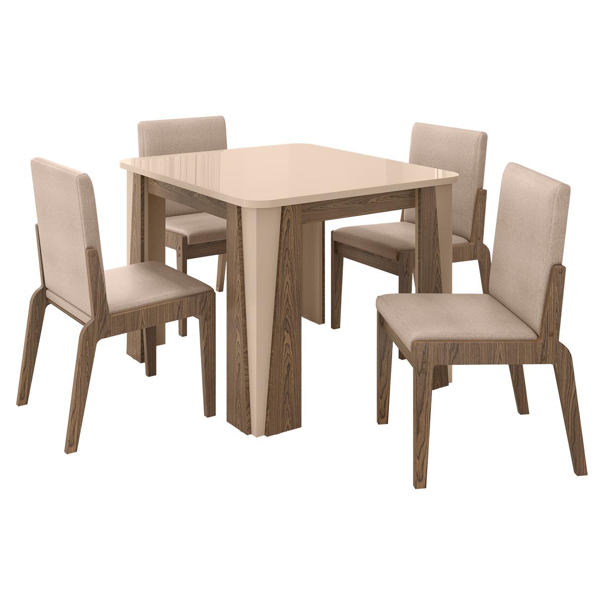 Kit Mesa De Jantar Opera Com 4 Cadeiras Sinfonia Em Linho Carvalho/fendi/creme