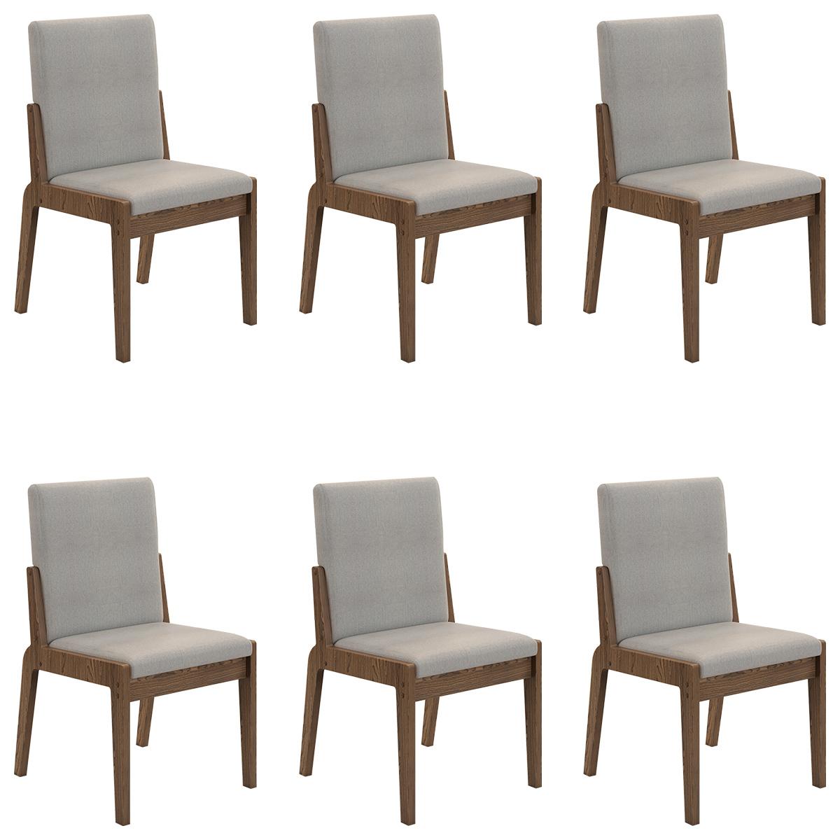 Conjunto De 6 Cadeiras Sinfonia Com Estofado Em Linho Carvalho/cinza