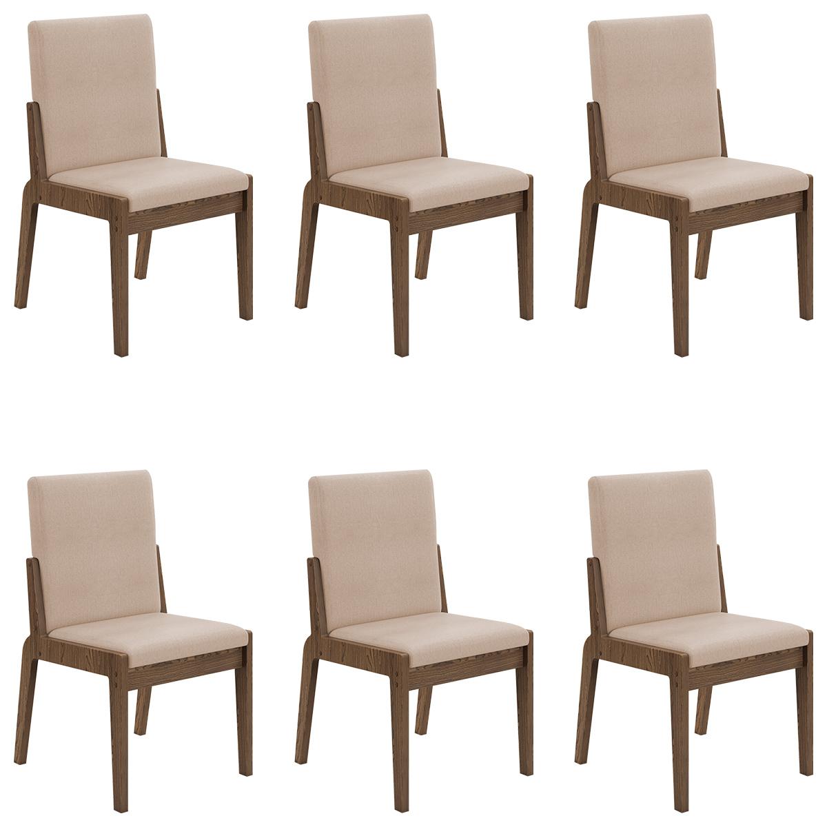 Conjunto De 6 Cadeiras Sinfonia Com Estofado Em Linho Carvalho/creme