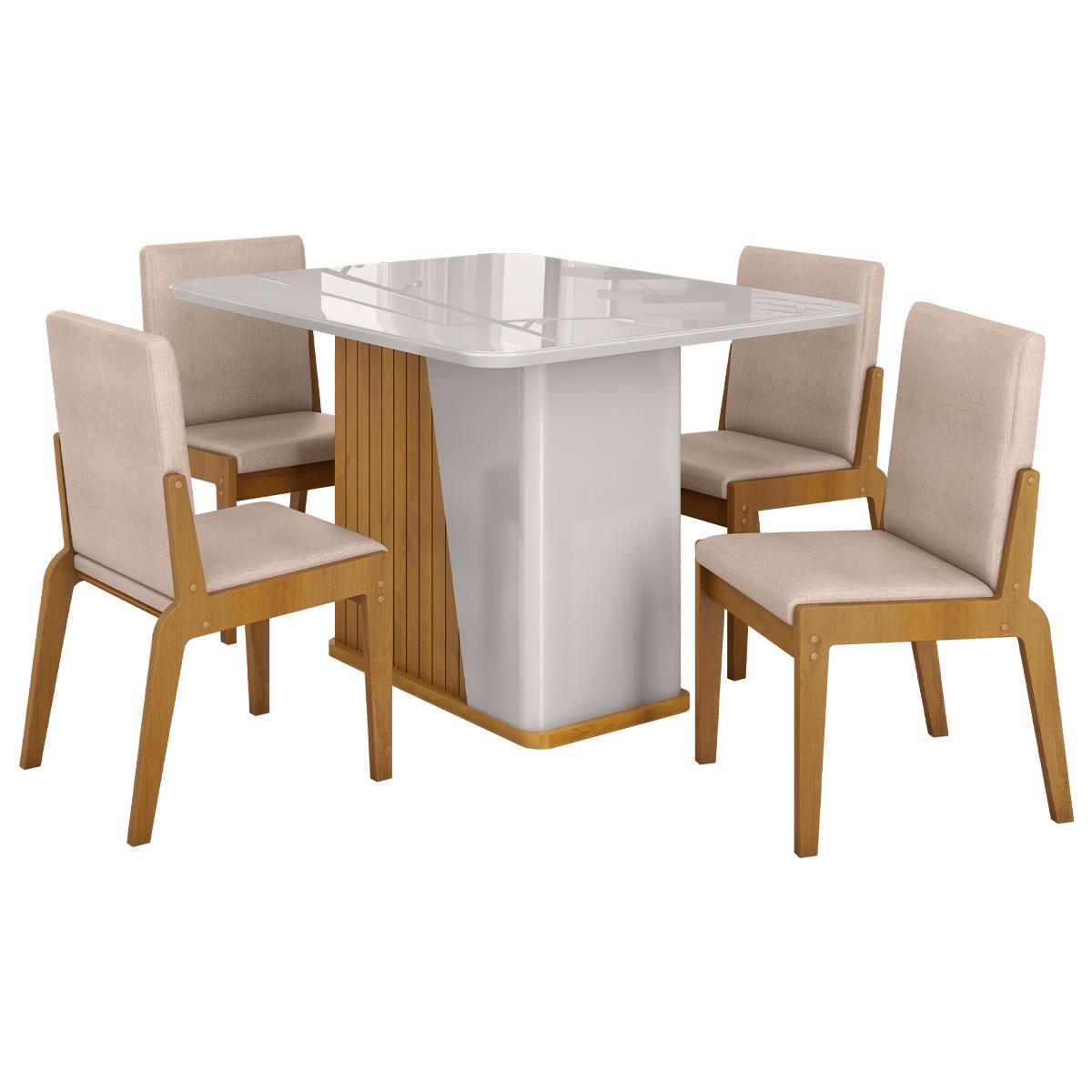 Kit Mesa De Jantar Harmonia Com 4 Cadeiras Sinfonia Em Linho Naturale/off White/creme