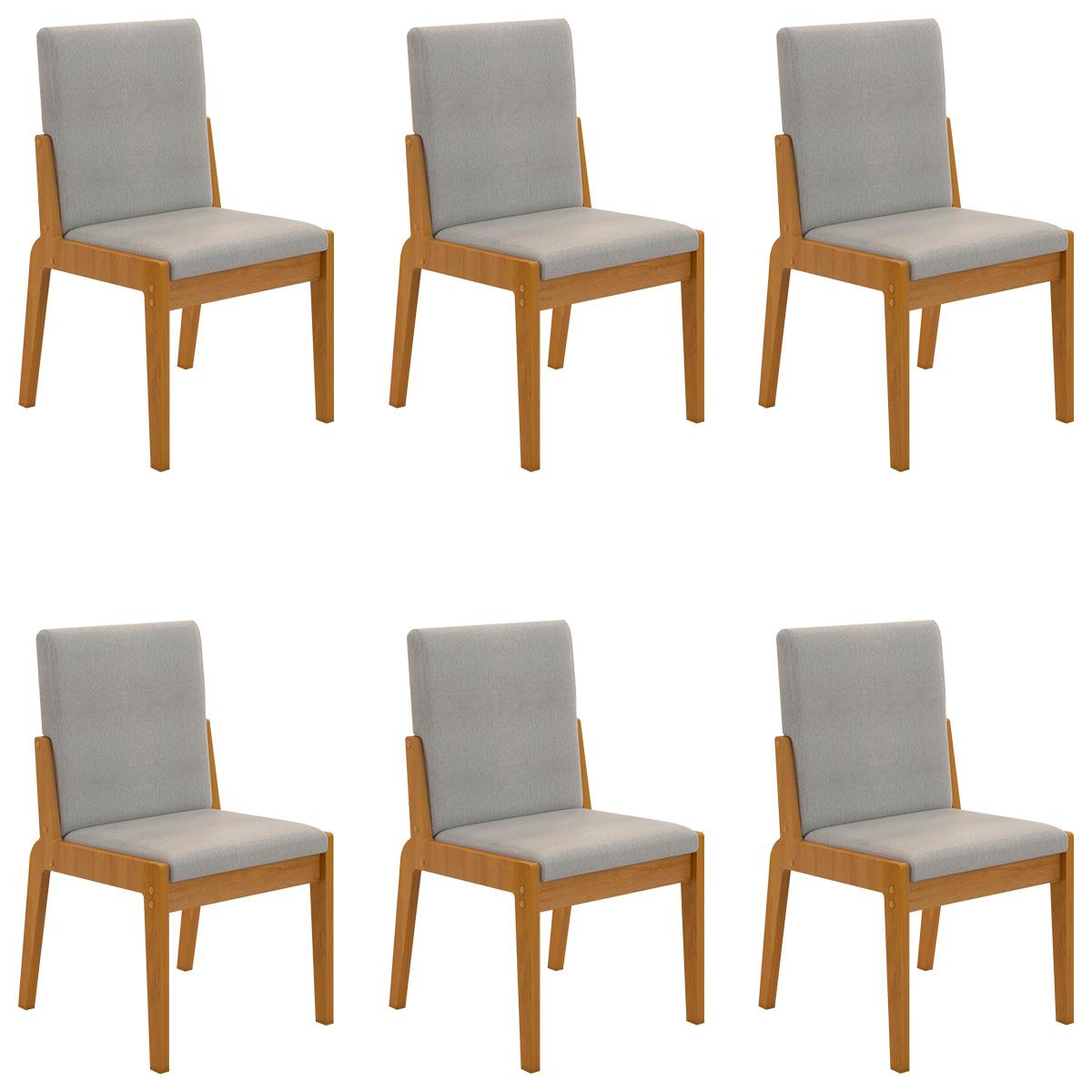 Conjunto De 6 Cadeiras Sinfonia Com Estofado Em Linho Naturale/cinza