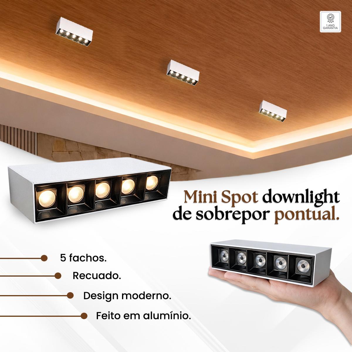 Kit 2 Mini Spot Led Downlight 5 Fachos Branco E Preto Luz08
