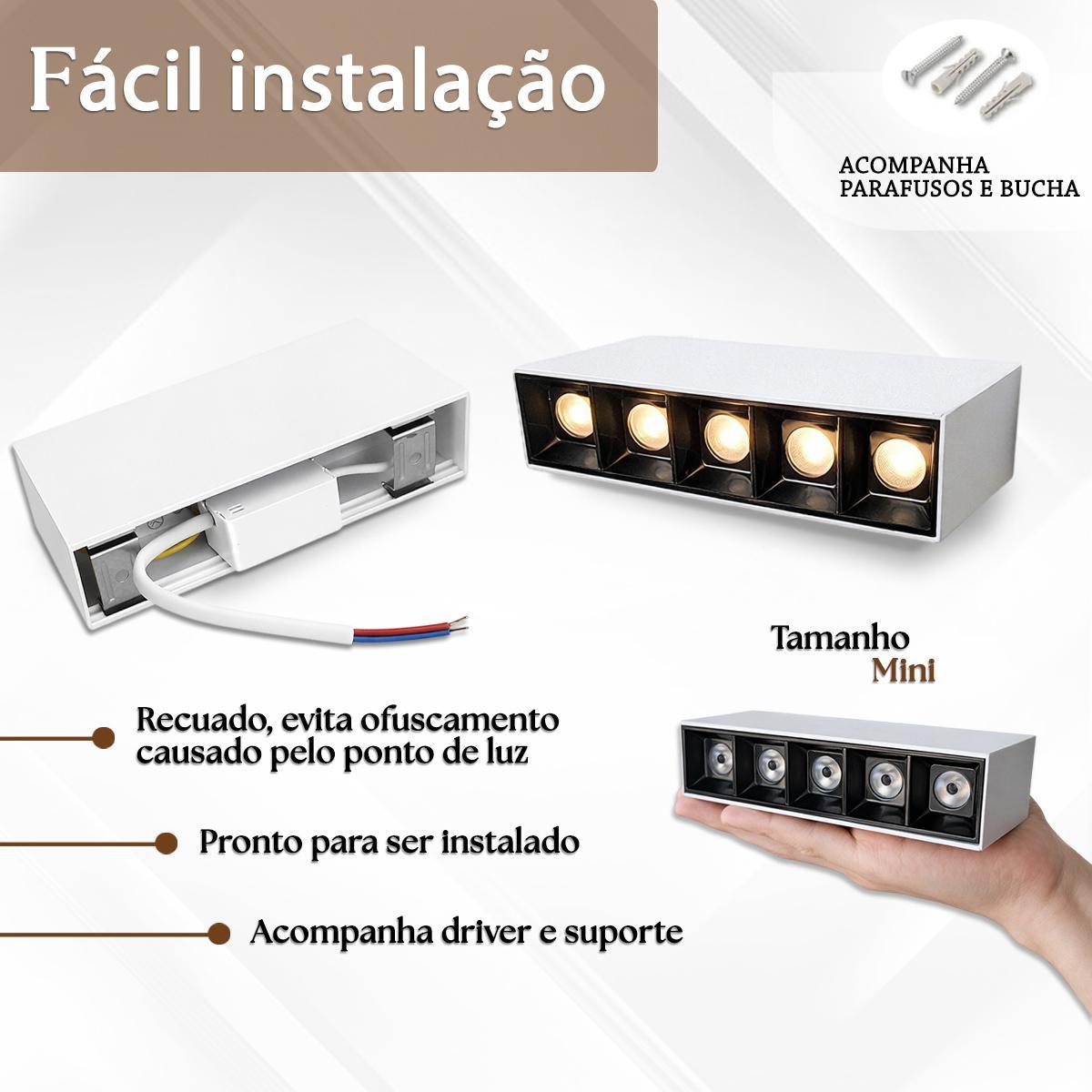 Kit 2 Mini Spot Led Downlight 5 Fachos Branco E Preto Luz08