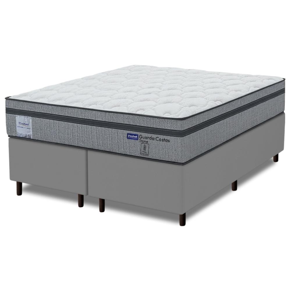 Cama Box Queen Probel Molas Ensacadas Euro In 158x198x68cm Guarda Costas Stone Branco/cinza