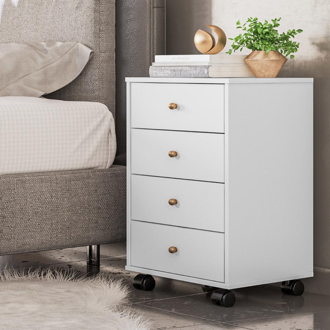 Mesa De Cabeceira 4 Gavetas Presence - Branco