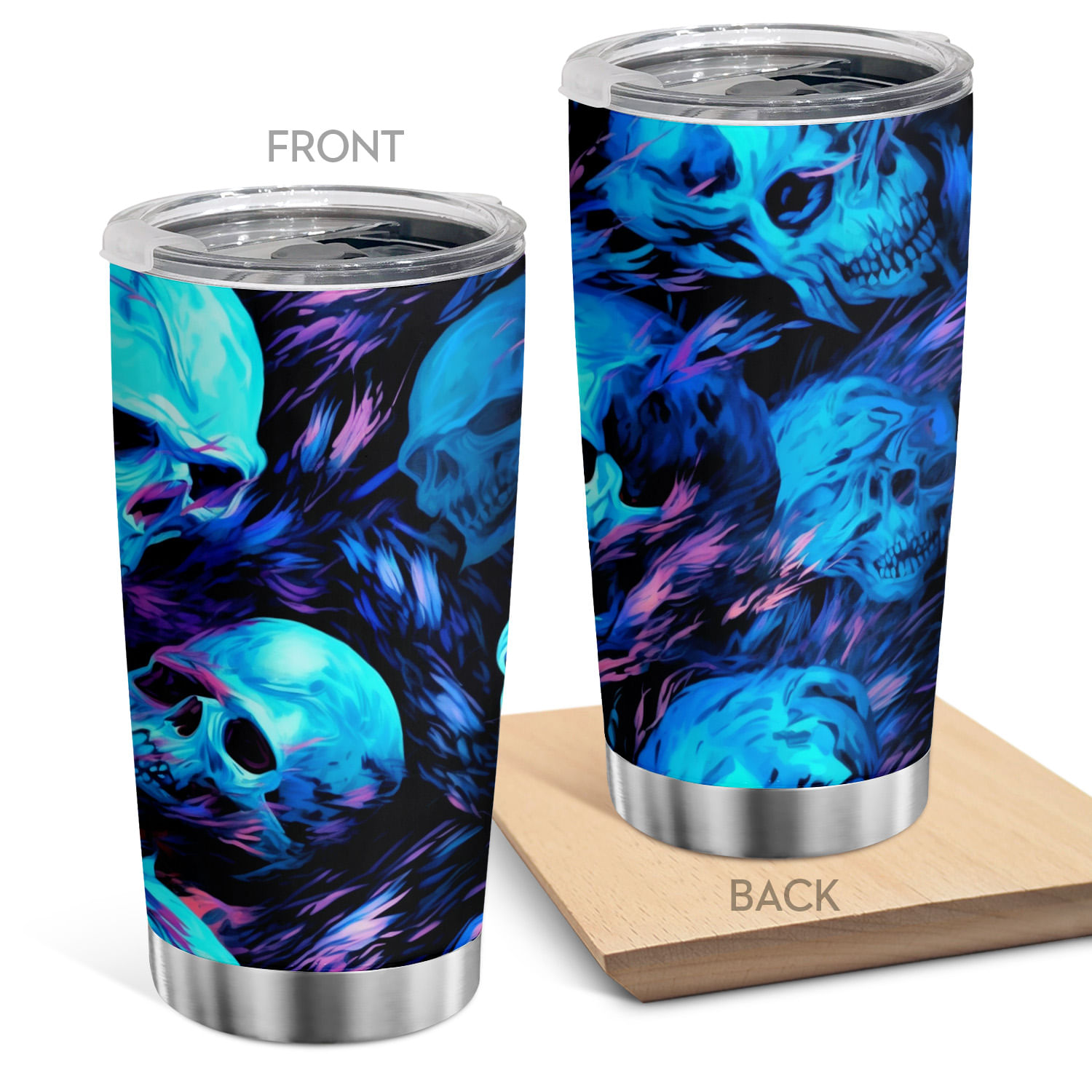 Copo De Viagem Oasisdream 600ml Em Aço Inoxidável Com Estampa De Caveira