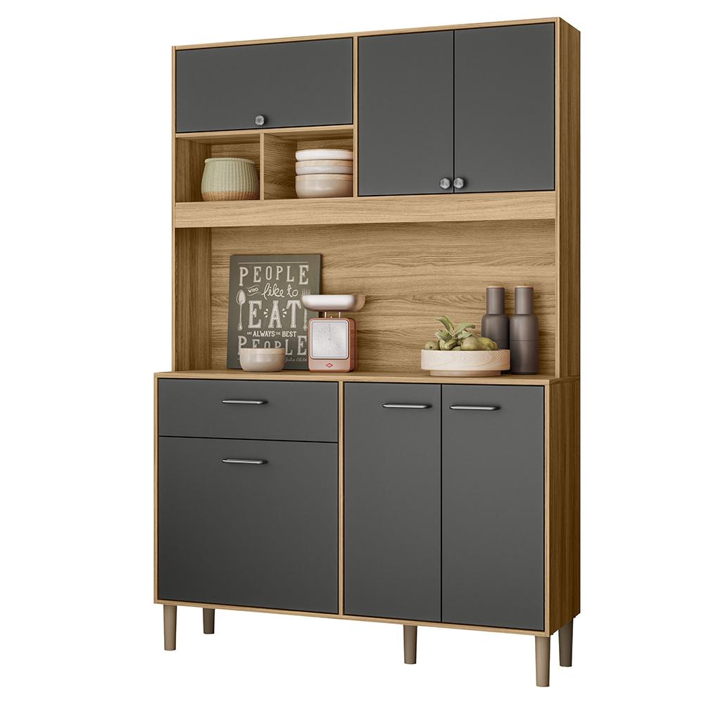 Armario De Cozinha Erva Doce 6 Portas E 1 Gaveta Freijo/chumbo