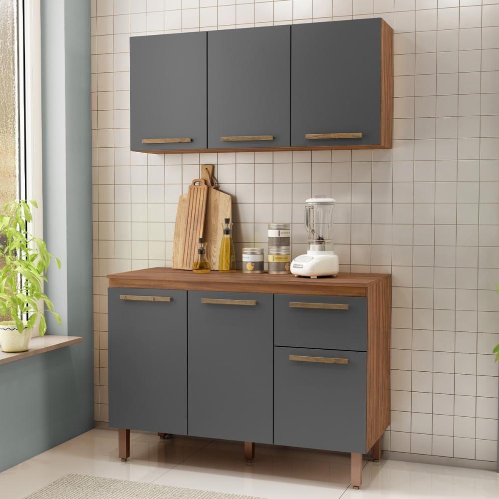 Armario De Cozinha Pop 120 Cm Com 6 Portas E 1 Gaveta Freijo/Chumbo ...