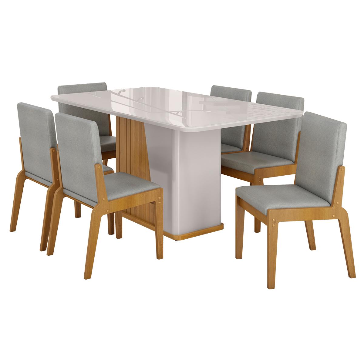 Kit Mesa De Jantar Harmonia Com 6 Cadeiras Sinfonia Em Linho Naturale/off White/cinza