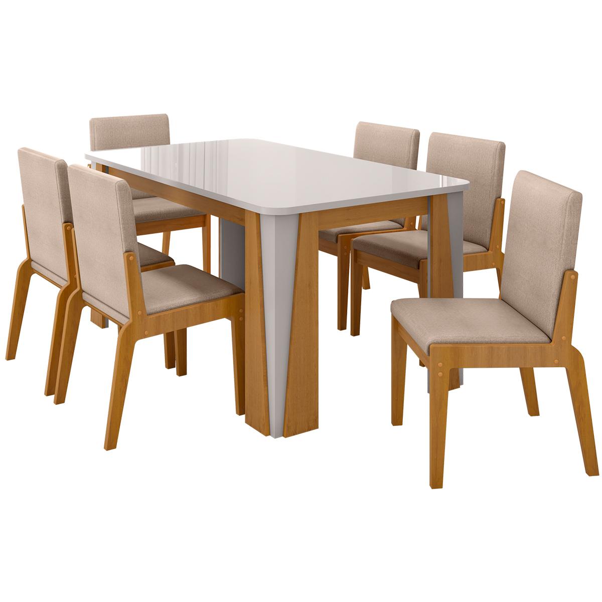 Kit Mesa De Jantar Opera Com 6 Cadeiras Sinfonia Em Linho Naturale/off White/creme
