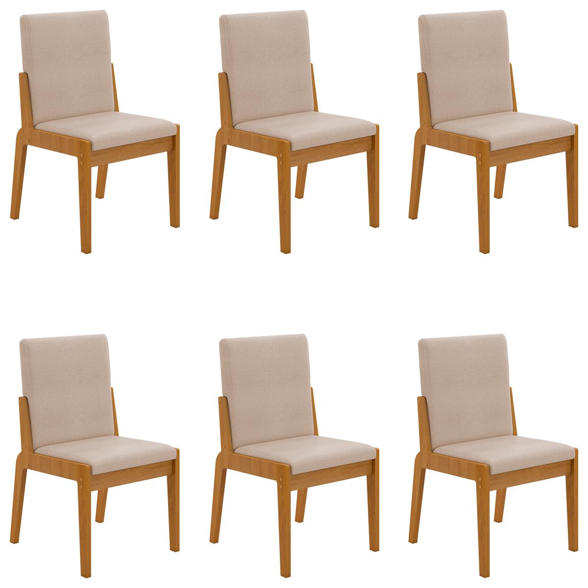 Conjunto De 6 Cadeiras Sinfonia Com Estofado Em Linho Naturale/creme