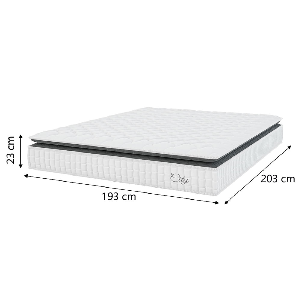 Cama Box Baú Colchão Casal King Molas Ensacadas City Pillow Top 193x203x64cm Linho Branco / Cinza Hellen - Suporta Até 110kg Por Pessoa