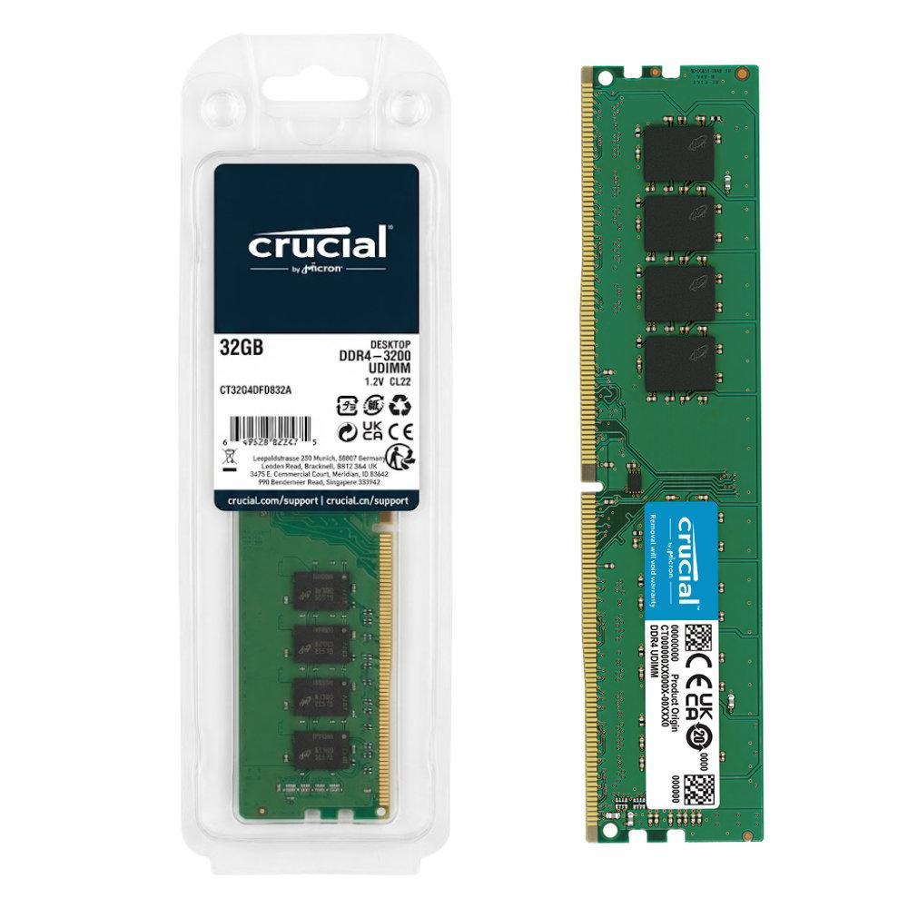 Memória Ram Desktop Crucial 32GB DDR4 3200MHz UDIMM 1,2V CL22