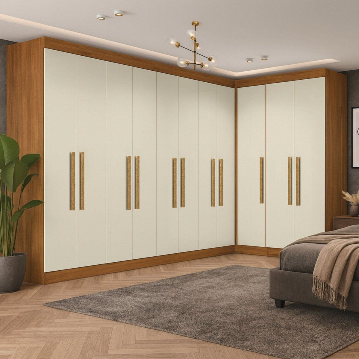 Guarda-Roupa Modulado De Canto Com Puxadores Mdf Paris Cinamomo / Off White
