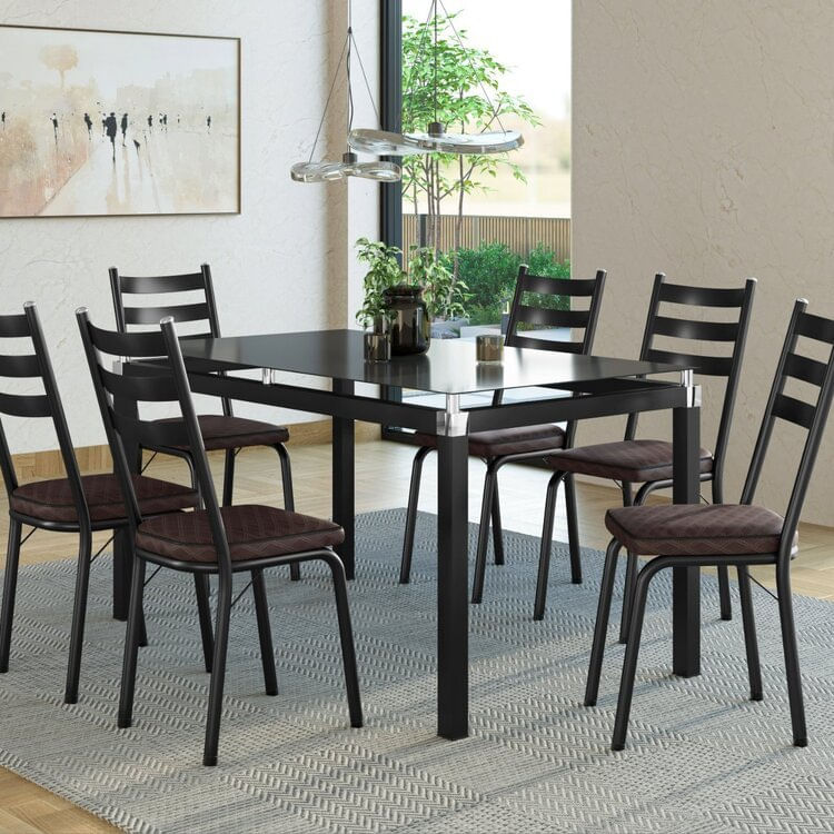 Conjunto Mesa Malva 140x80cm Com 6 Cadeiras New Preto/cacau