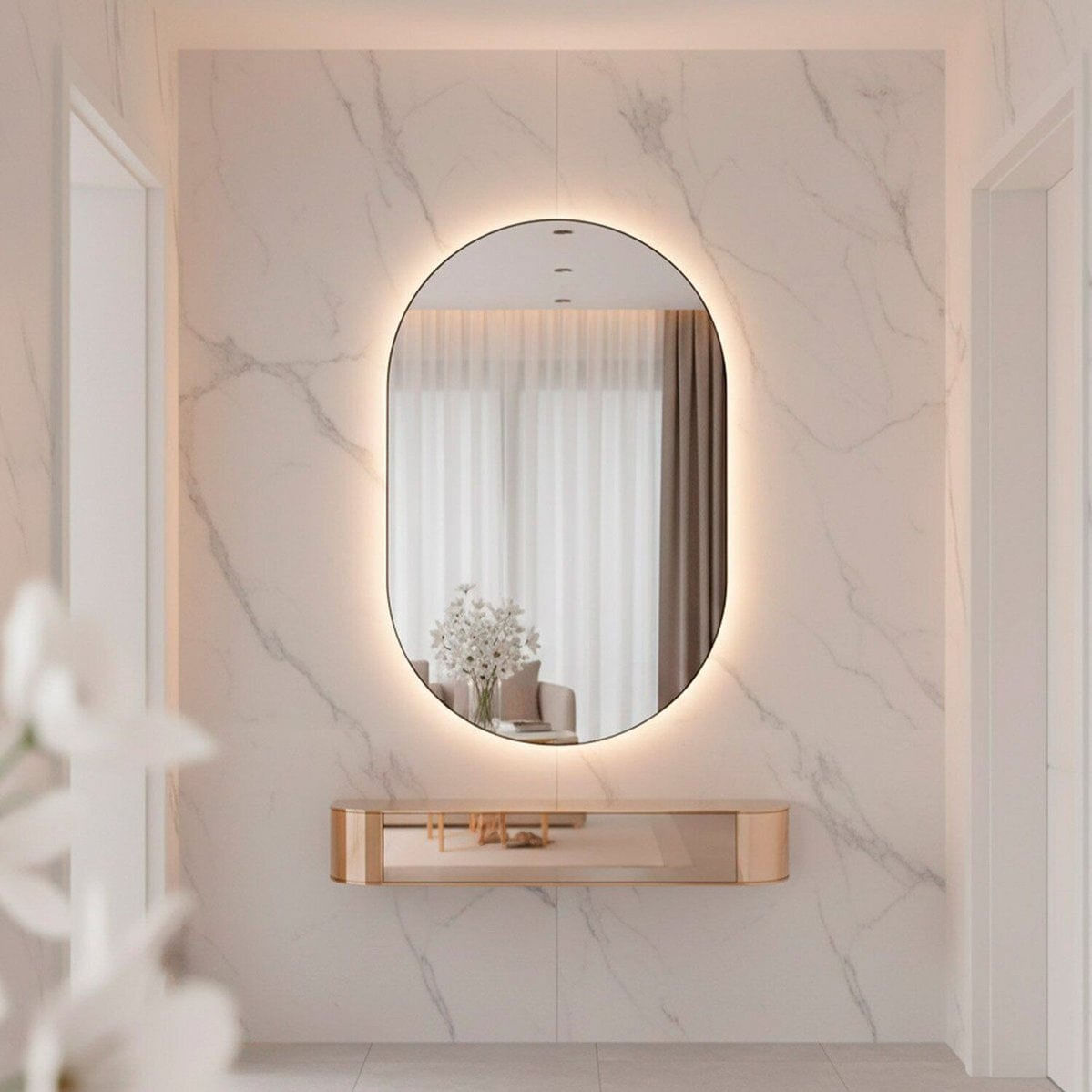 Espelho De Parede Orgânico Pílula Com Led Frio Corpo Inteiro 40x50cm Banheiro Sala Quarto Led Frio