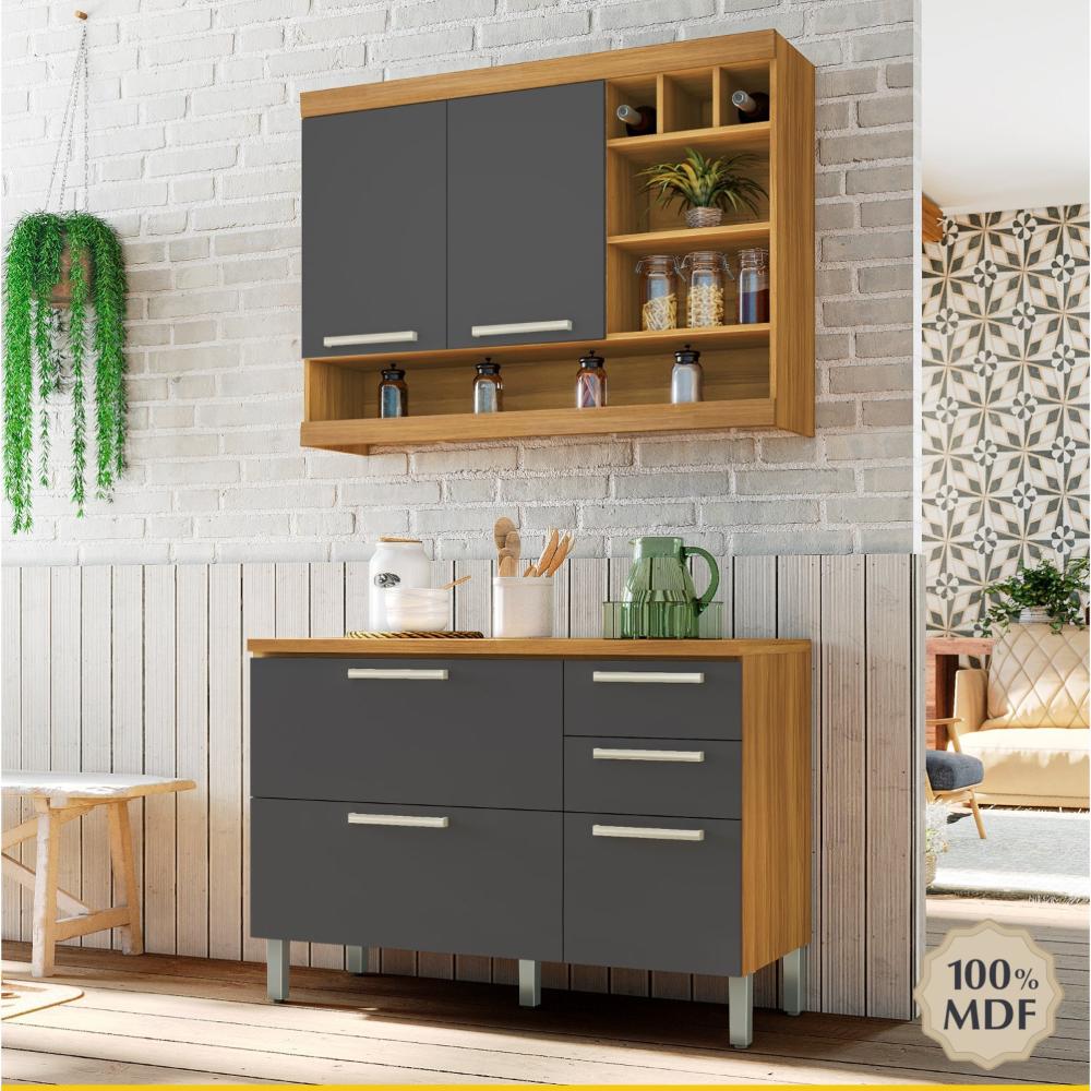 Cozinha Compacta 2 Peças Burguesa Nesher Móveis Amadeirado Freijó/grafite