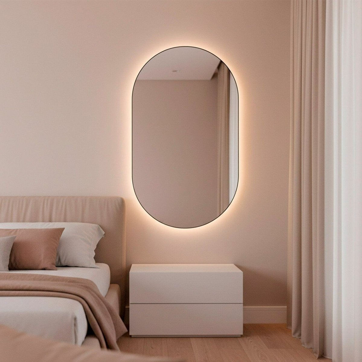 Espelho De Parede Orgânico Pílula Com Led Quente Corpo Inteiro 50x80cm Banheiro Sala Quarto Led Quente