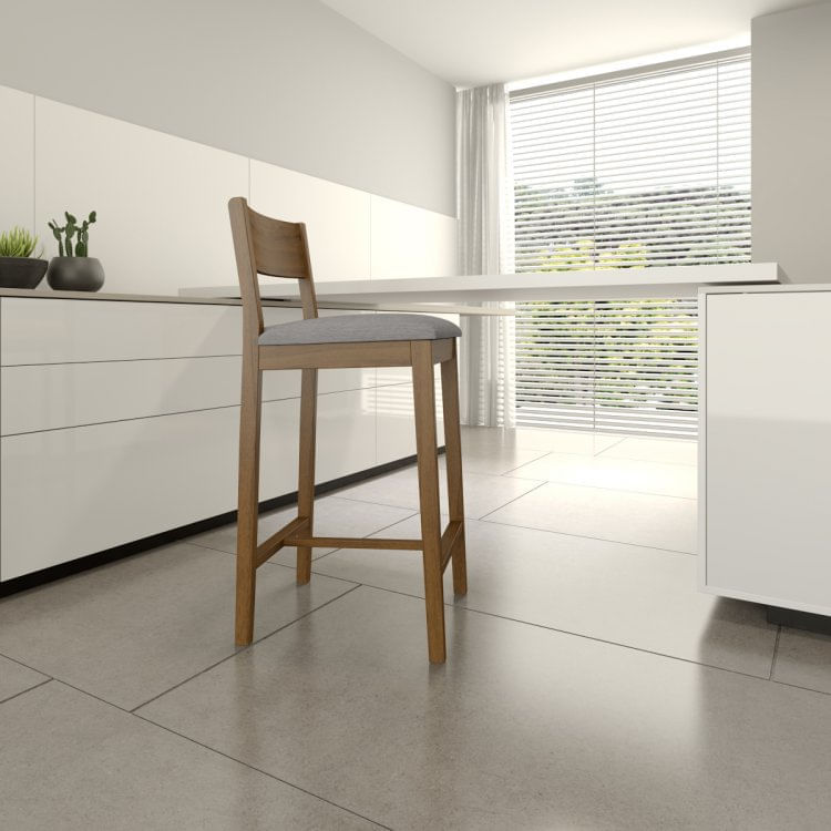 Banqueta Assento Estofado Madeira Maciça Manu Volttoni Nogueira