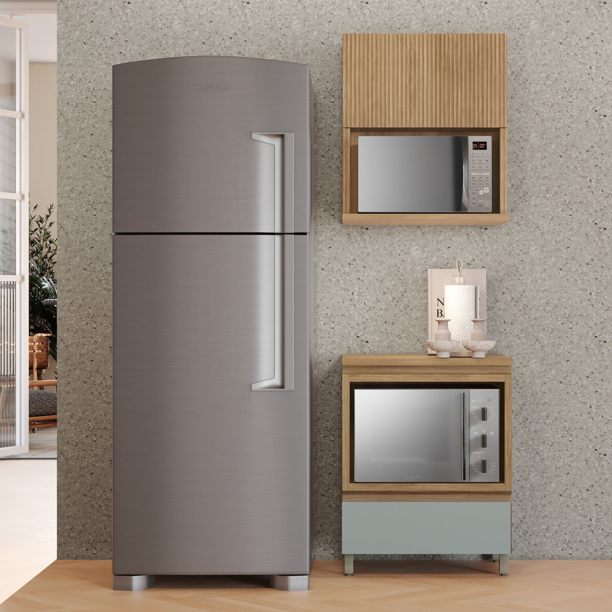 Cozinha 2 Peças 1 Porta 1 Gaveta Armário Aéreo 100% Mdf 70 Cm Rainha Nature/verde