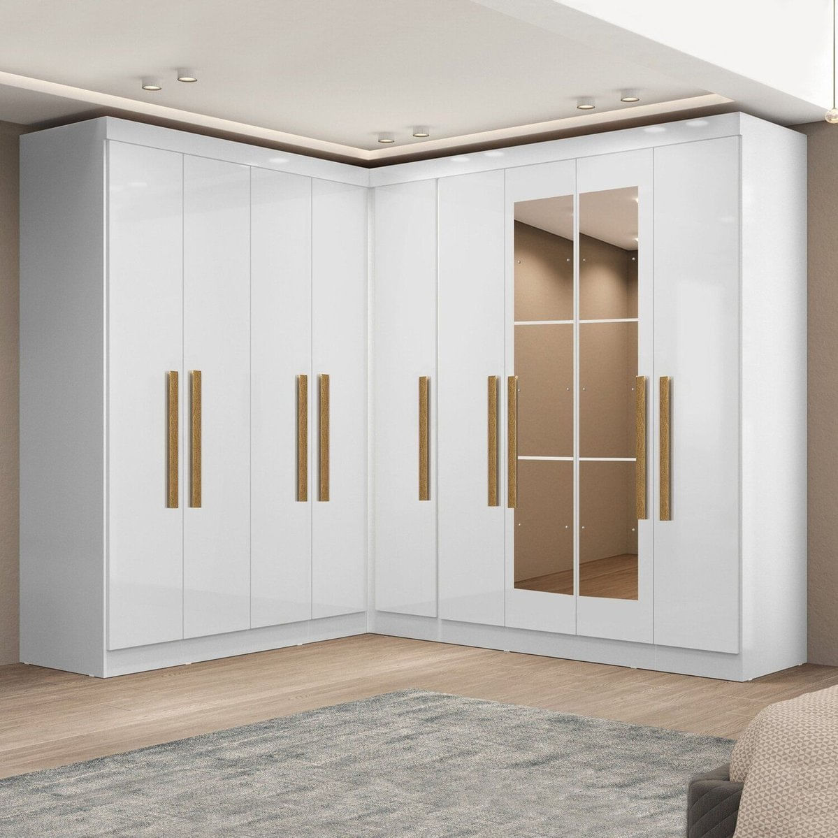 Modulo Canto Com Puxador Em Mdf E Espelho Paris Branco/ Cinza