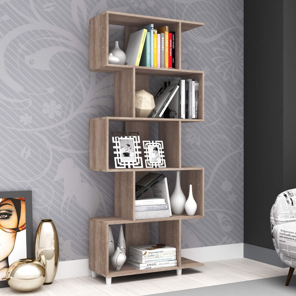 Estante para Livros com Nichos ESM209 Movelbento Retrô Movelbento Rústico