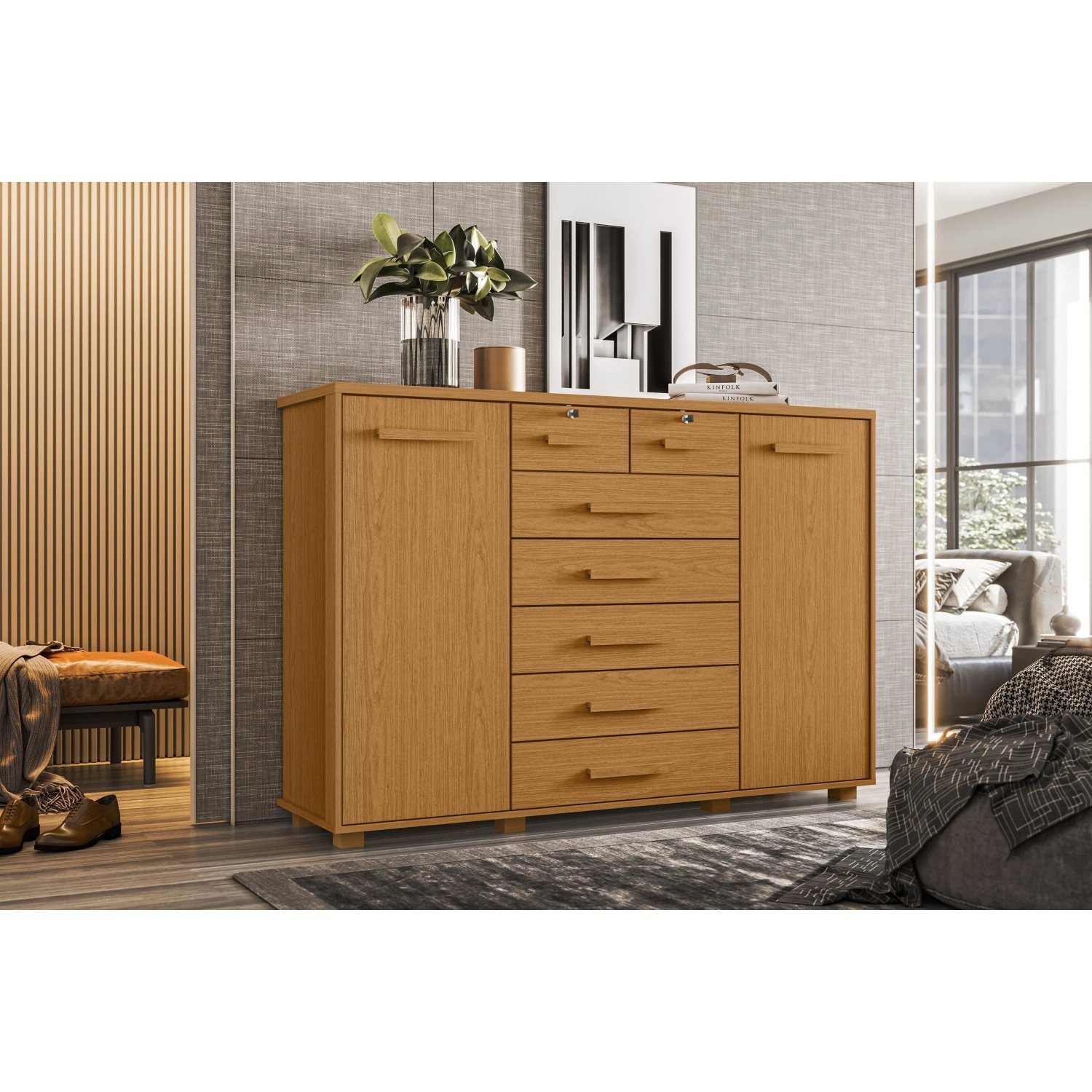 Cômoda 2 Portas 7 Gavetas Fontana Cinamomo