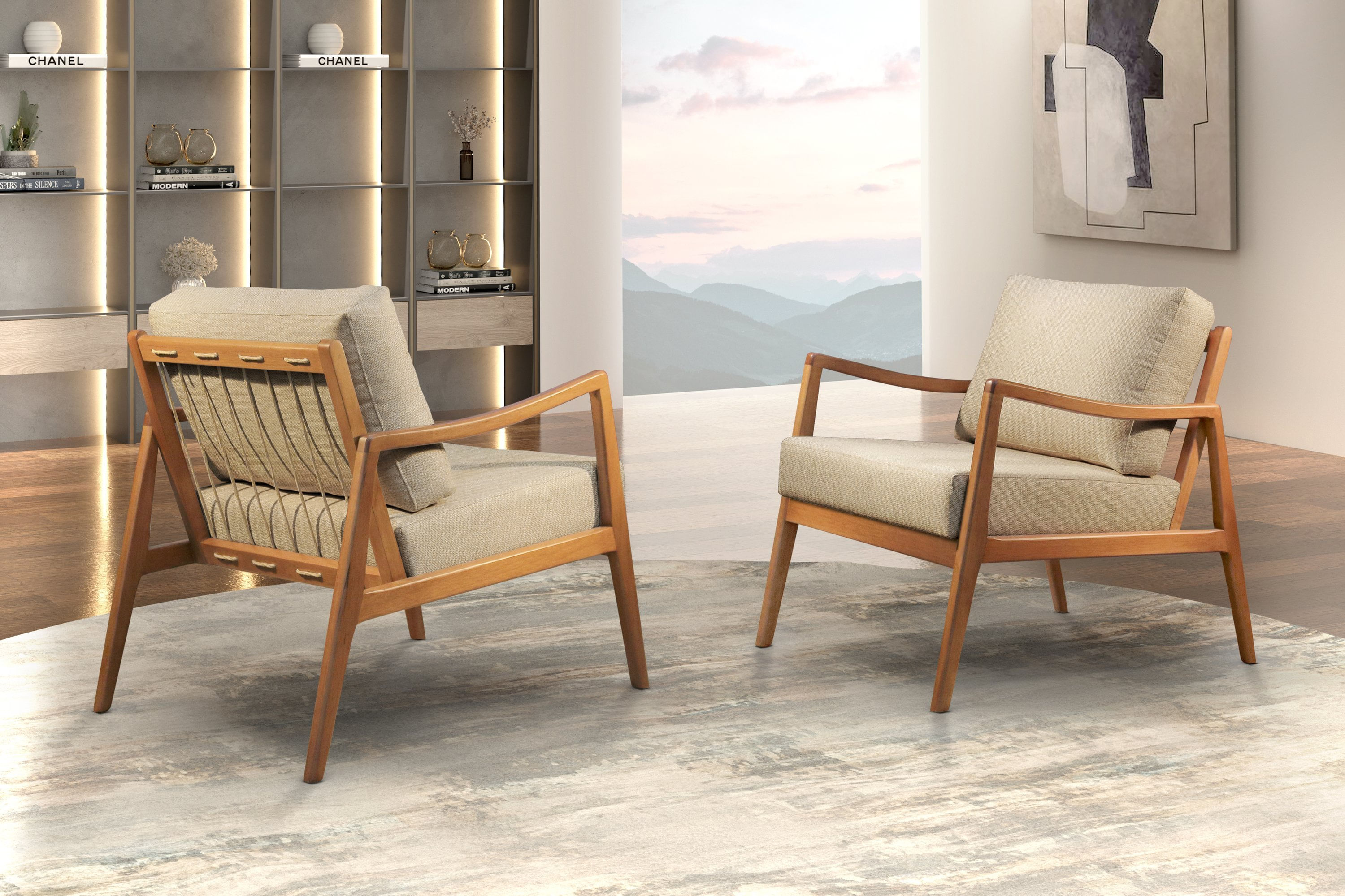 Poltrona Madeira Maciça Giulia Luxo Bege Claro