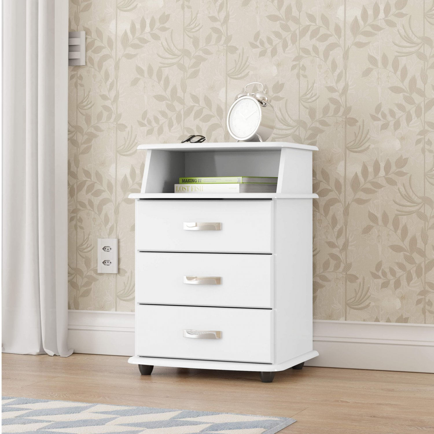 Mesa de Cabeceira 3 Gavetas Luxo EJ Móveis Branco